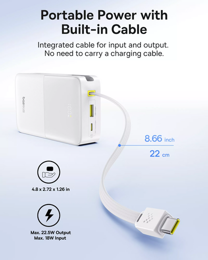 Baseus EnerFill Bipow2 Pro ulkoinen akku, 20000mAh, 22.5W, QC + PD, 1 x USB-A - 2 x USB-C, Valkoinen E0027700