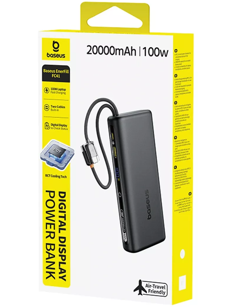 Baseus EnerFill FC41 Ulkoinen Akku, 20000mAh, 100W, QC + PD, 1 x USB-A - 3 x USB-C, Musta E0028N03