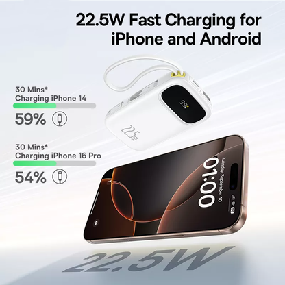 Baseus EnerFill FC31 ulkoinen akku, 10000mAh, 22,5W, QC + PD, 1 x Lightning - 1 x USB-A - 2 x USB-C, Valkoinen P10082106213-00