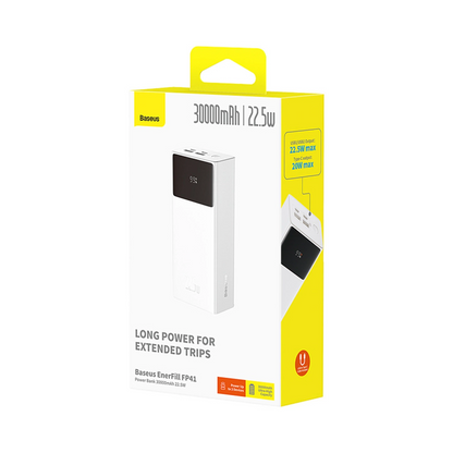 Ulkoinen akku Baseus EnerFill FP41, 30000mAh, 22.5W, QC + PD, 1 x USB-C - 2 x USB-A, Valkoinen