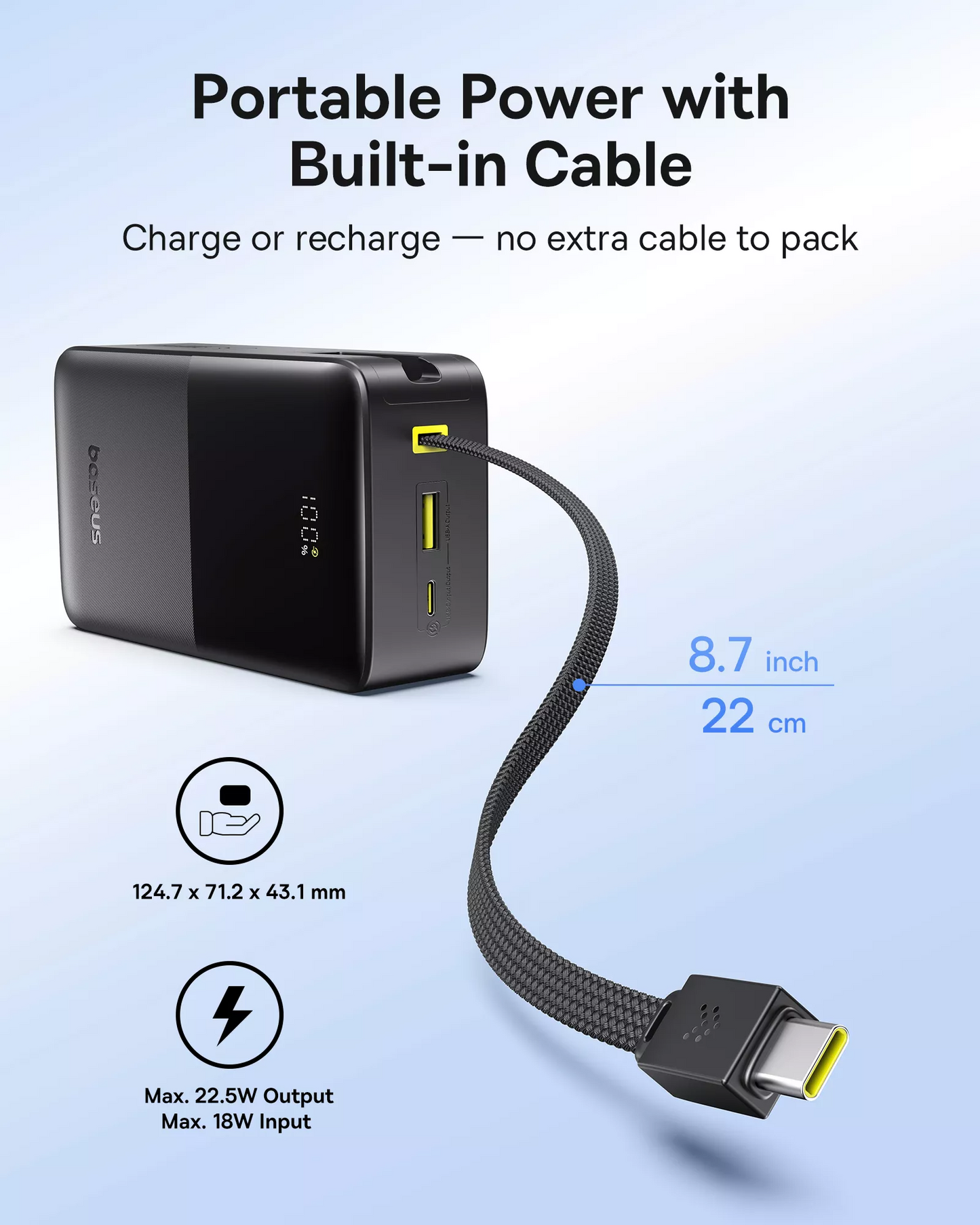 Baseus EnerFill Bipow2 Pro ulkoinen akku, 30000mAh, 22.5W, QC + PD, 1 x USB-A - 2 x USB-C, Musta E0028100