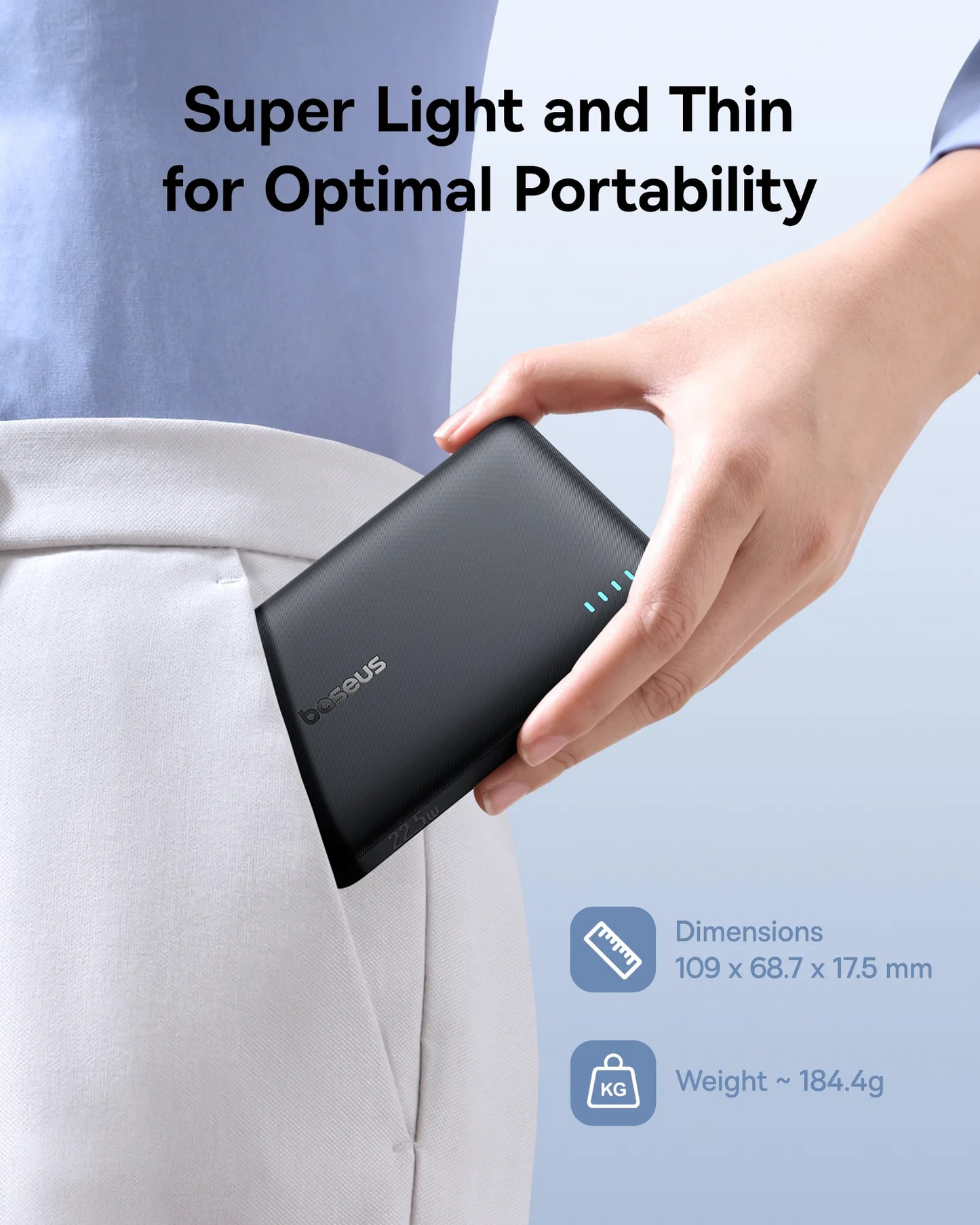 Ulkoinen akku Baseus EnerFill FP21, 10000mAh, 22.5W, QC + PD, 1 x USB-A - 2 x USB-C, Musta P1008210D123-00