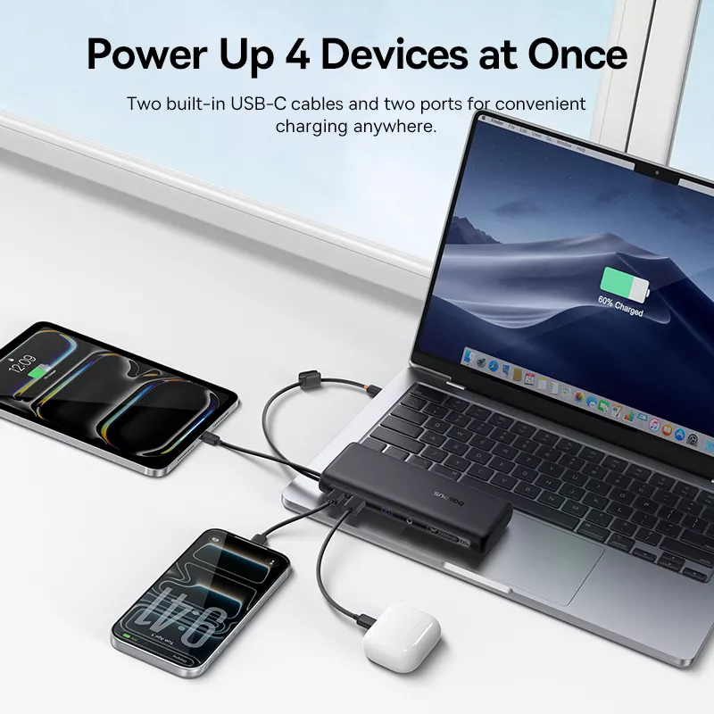 Baseus EnerFill FC41 Ulkoinen Akku, 20000mAh, 100W, QC + PD, 1 x USB-A - 3 x USB-C, Musta E0028N03