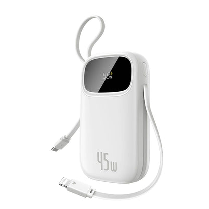 Baseus EnerFill FC31 Qpow 3 ulkoinen akku, 10000mAh, 45W, QC + PD, 1 x Lightning - 1 x USB-A - 2 x USB-C, Valkoinen E0028C01