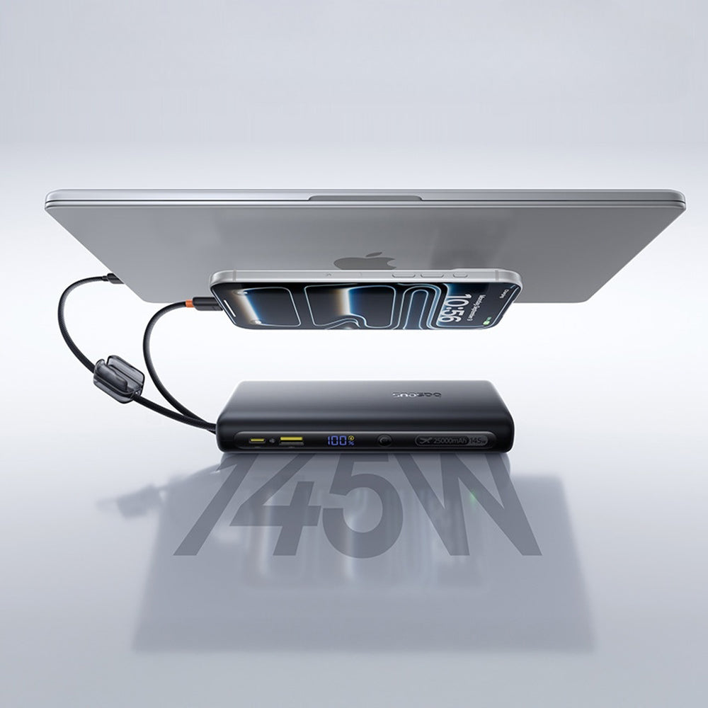 Baseus EnerFill FC41 ulkoinen akku, 25000mAh, 145W, QC + PD, 1 x USB-A - 3 x USB-C, Musta E0028H03