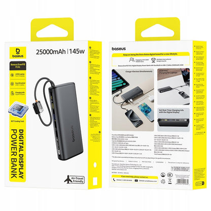 Baseus EnerFill FC41 ulkoinen akku, 25000mAh, 145W, QC + PD, 1 x USB-A - 3 x USB-C, Musta E0028H03