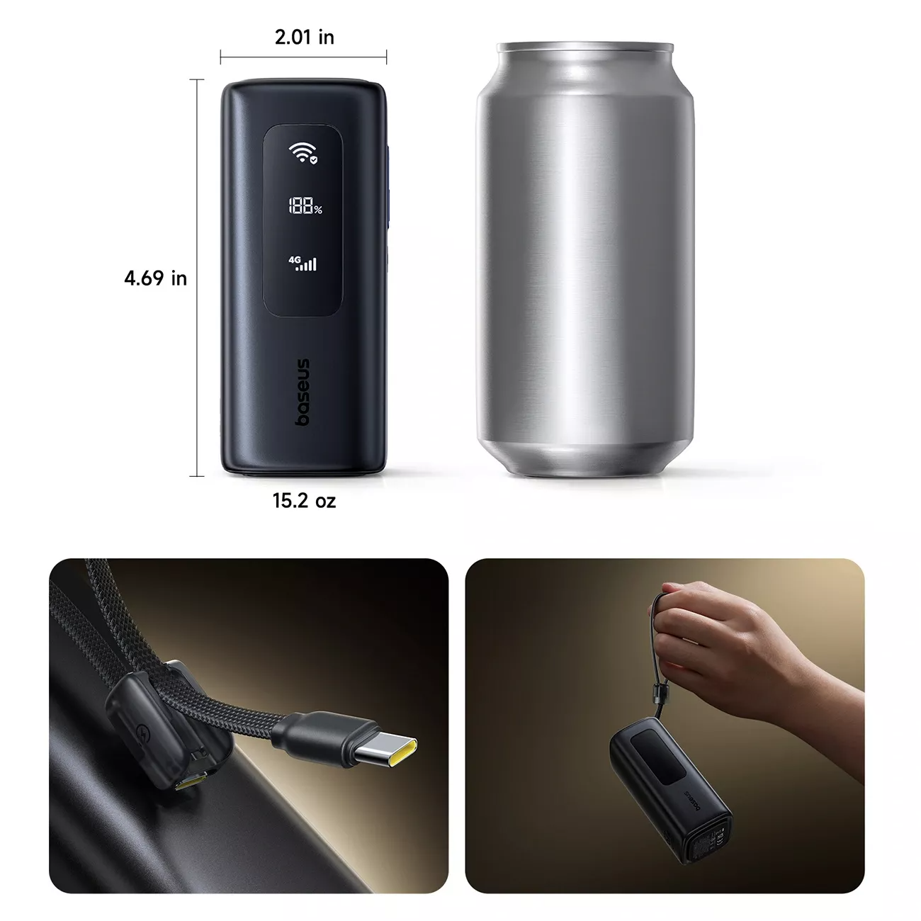 Baseus EnerGeek GX11 ulkoinen akku, 20000mAh, 67W, QC + PD, 1 x USB-A - 2 x USB-C, Musta E0025701