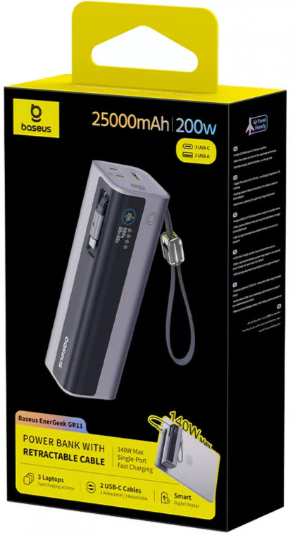 Baseus EnerGeek GR11 ulkoinen akku, 25000mAh, 200W, QC + PD, 1 x USB-A - 3 x USB-C, harmaa E0028Q00
