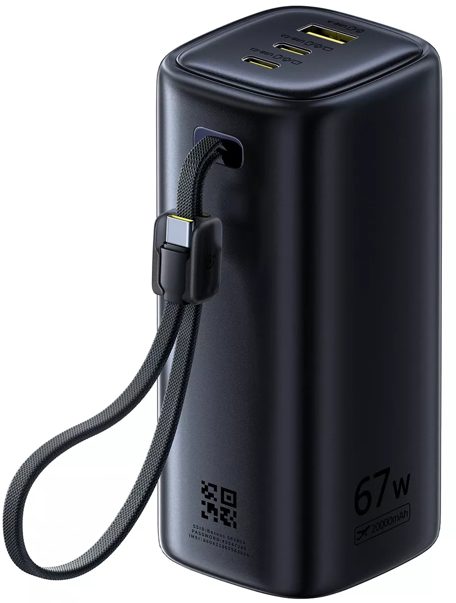 Baseus EnerGeek GX11 ulkoinen akku, 20000mAh, 67W, QC + PD, 1 x USB-A - 2 x USB-C, Musta E0025701