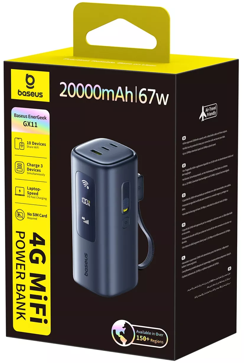 Baseus EnerGeek GX11 ulkoinen akku, 20000mAh, 67W, QC + PD, 1 x USB-A - 2 x USB-C, Musta E0025701