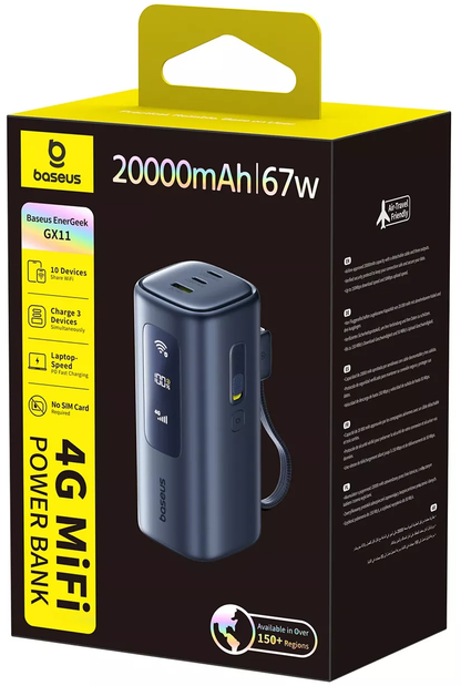 Baseus EnerGeek GX11 ulkoinen akku, 20000mAh, 67W, QC + PD, 1 x USB-A - 2 x USB-C, Musta E0025701
