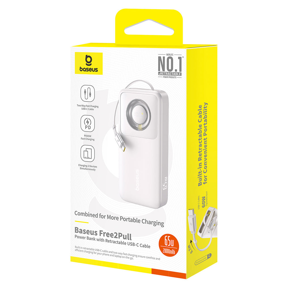 Ulkoinen akku Baseus Free2Pull, 20000mAh, 65W, PD, 2 x USB-C, Harmaa P10073700843-00