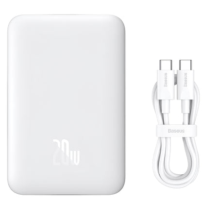 Baseus Magnetic Mini Ulkoinen Akku, 10000mAh, 20W, PD + FQI, 1 x USB-C, Valkoinen P10059001223-00