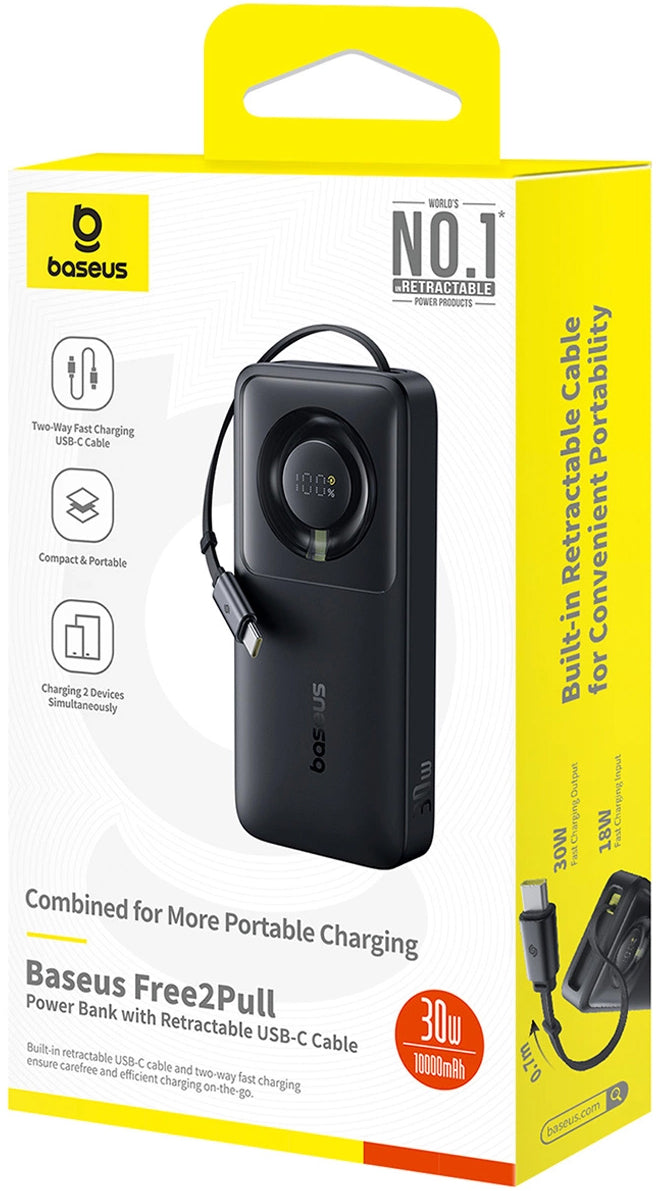Ulkoinen akku Baseus OS Free2Pull, 10000mAh, 30W, PD, 2 x USB-C, Musta P10073701123-00