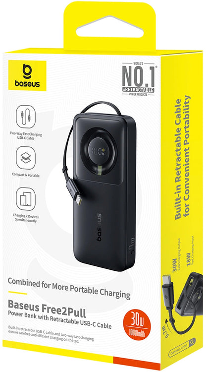 Ulkoinen akku Baseus OS Free2Pull, 10000mAh, 30W, PD, 2 x USB-C, Musta P10073701123-00