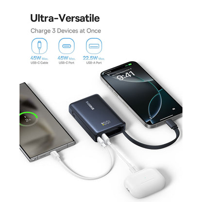 Baseus PicoGo Ulkoinen Akku, 10000mAh, 45W, QC + PD, 1 x USB-A - 2 x USB-C, Musta P10076803123-00