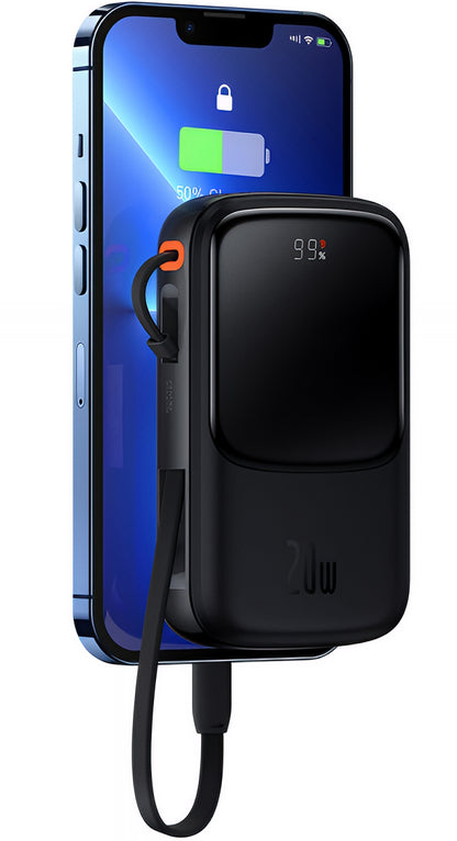 Baseus Qpow Pro Ulkoinen Akku, 20000mAh, 20W, QC + PD, 1 x Lightning - 1 x USB-A - 1 x USB-C, Musta PPQD060201