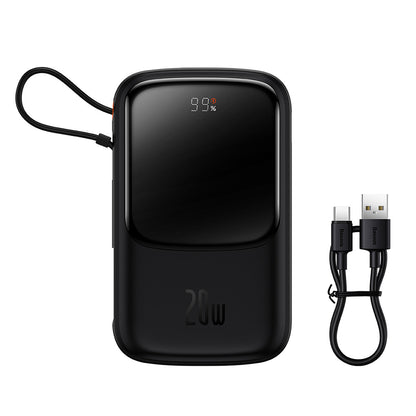 Baseus Qpow Pro ulkoinen akku, 10000mAh, 20W, QC + PD, 1 x Lightning - 1 x USB-A - 1 x USB-C, Musta PPQD020001