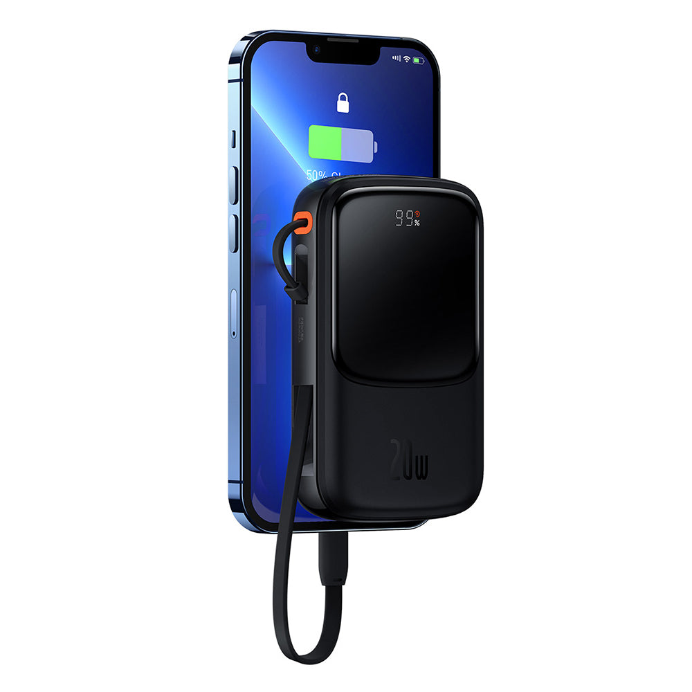 Baseus Qpow Pro ulkoinen akku, 10000mAh, 20W, QC + PD, 1 x Lightning - 1 x USB-A - 1 x USB-C, Musta PPQD020001