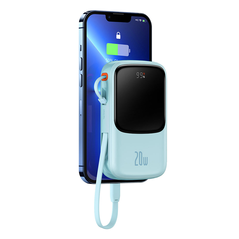 Baseus Qpow Pro Ulkoinen Akku, 20000mAh, 20W, QC + PD, 1 x Lightning - 1 x USB-A - 1 x USB-C, Sininen PPQD030003