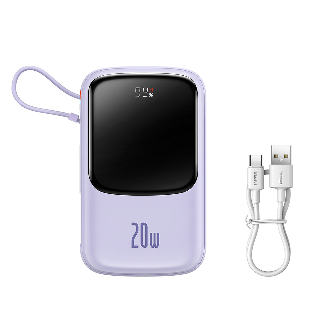 Baseus Qpow Pro ulkoinen akku, 20000mAh, 20W, QC + PD, 1 x Lightning - 1 x USB-A - 1 x USB-C, Violetti PPQD030005