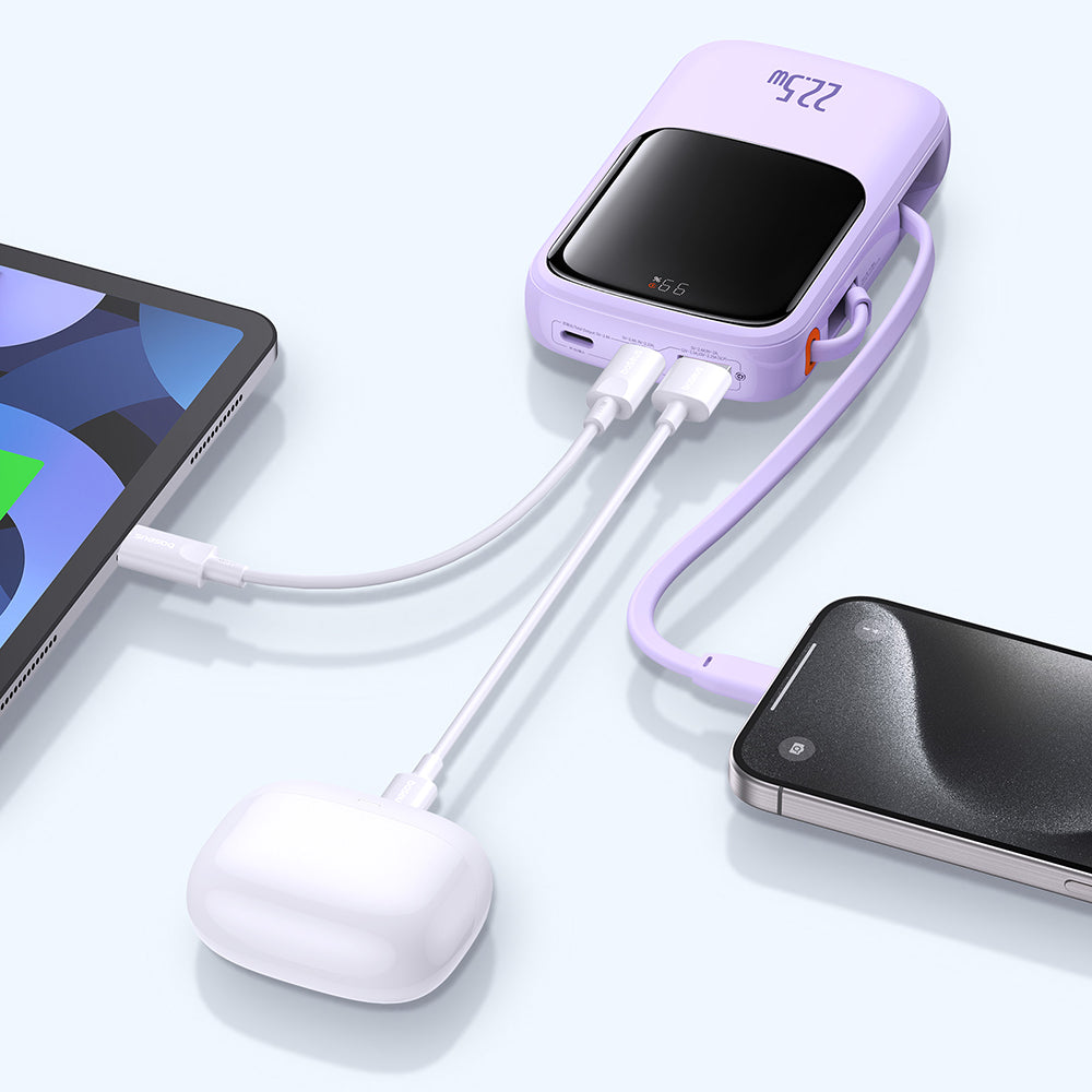 Baseus Qpow Pro+ External Battery, 10000mAh, 22.5W, QC + PD, 1 x USB-A - 2 x USB-C, Purple P10067101513-00