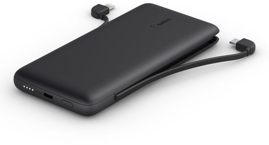 Belkin BoostCharge Plus -ulkoinen akku, 10000mAh, 23W, QC + PD, 1 x Lightning - 2 x USB-C, Musta BPB006btBLK