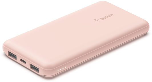 Belkin BoostCharge Ulkoinen Akku, 10000mAh, 15W, 1 x USB-C - 2 x USB-A, Vaaleanpunainen BPB011btRG