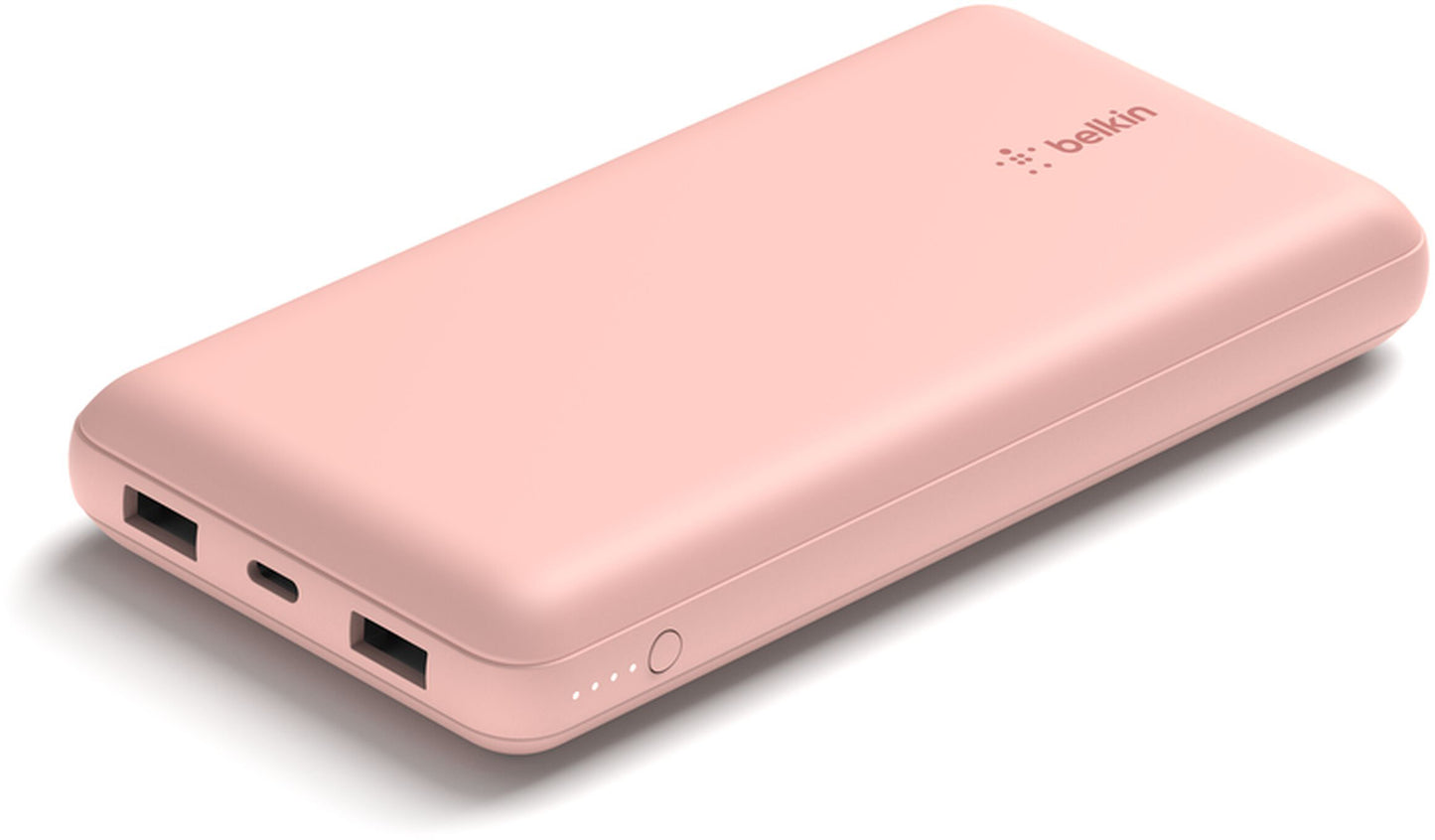 Belkin BoostCharge Ulkoinen Akku, 20000mAh, 15W, 1 x USB-C - 2 x USB-A, Vaaleanpunainen Kulta BPB012btRG