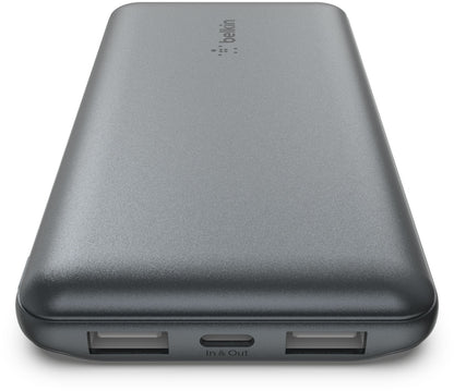 Belkin BoostCharge ulkoinen akku, 10000mAh, 15W, 1 x USB-C - 2 x USB-A, harmaa BPB011btGY