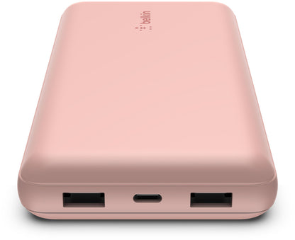 Belkin BoostCharge Ulkoinen Akku, 20000mAh, 15W, 1 x USB-C - 2 x USB-A, Vaaleanpunainen Kulta BPB012btRG