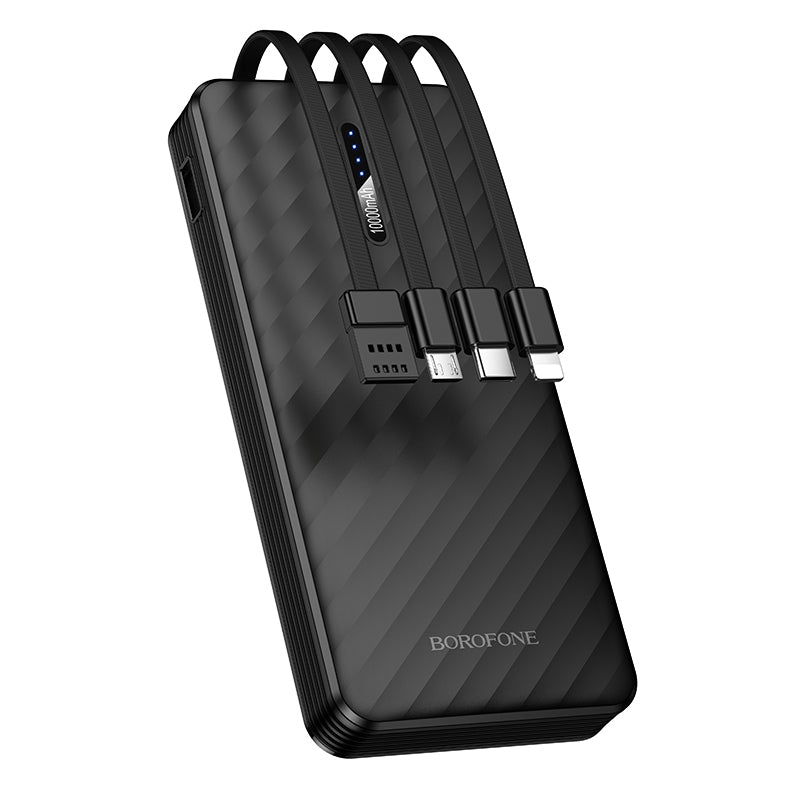 Borofone BJ84 Smooth ulkoinen akku, 10000mAh, 10W, 1 x Lightning - 1 x microUSB - 1 x USB-A - 1 x USB-C, Musta