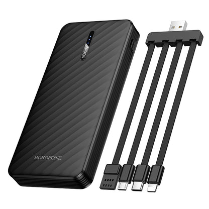 Borofone BJ84 Smooth ulkoinen akku, 10000mAh, 10W, 1 x Lightning - 1 x microUSB - 1 x USB-A - 1 x USB-C, Musta