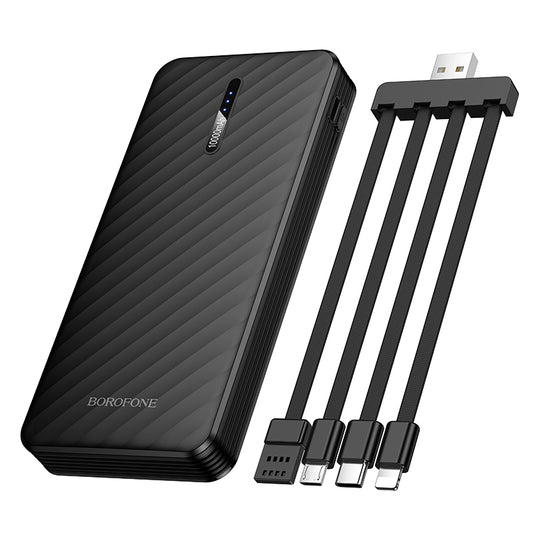 Borofone BJ84 Smooth ulkoinen akku, 10000mAh, 10W, 1 x Lightning - 1 x microUSB - 1 x USB-A - 1 x USB-C, Musta