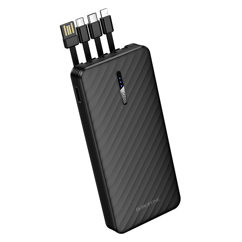 Borofone BJ84 Smooth ulkoinen akku, 10000mAh, 10W, 1 x Lightning - 1 x microUSB - 1 x USB-A - 1 x USB-C, Musta