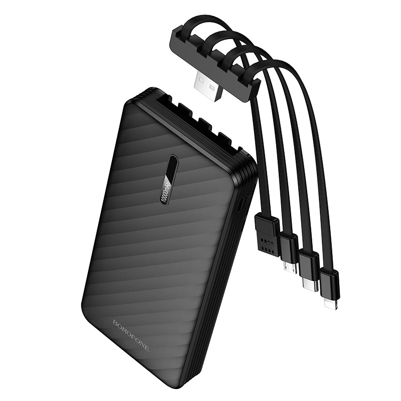 Borofone BJ84 Smooth ulkoinen akku, 10000mAh, 10W, 1 x Lightning - 1 x microUSB - 1 x USB-A - 1 x USB-C, Musta
