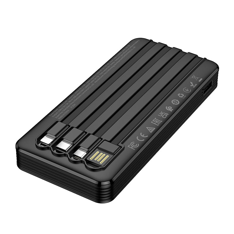 Borofone BJ84 Smooth ulkoinen akku, 10000mAh, 10W, 1 x Lightning - 1 x microUSB - 1 x USB-A - 1 x USB-C, Musta