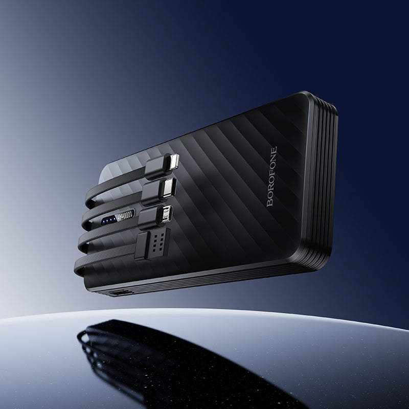 Borofone BJ84 Smooth ulkoinen akku, 10000mAh, 10W, 1 x Lightning - 1 x microUSB - 1 x USB-A - 1 x USB-C, Musta