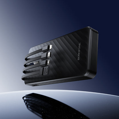 Borofone BJ84 Smooth ulkoinen akku, 10000mAh, 10W, 1 x Lightning - 1 x microUSB - 1 x USB-A - 1 x USB-C, Musta