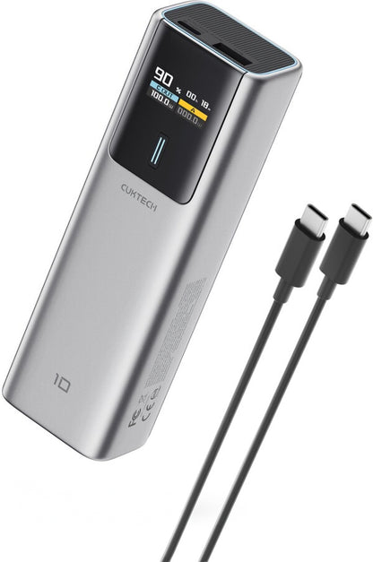 Cuktech Ulkoinen Akku, 10000mAh, 150W, QC + PD, 1 x USB-A - 1 x USB-C, Harmaa CKPB100PGLBK