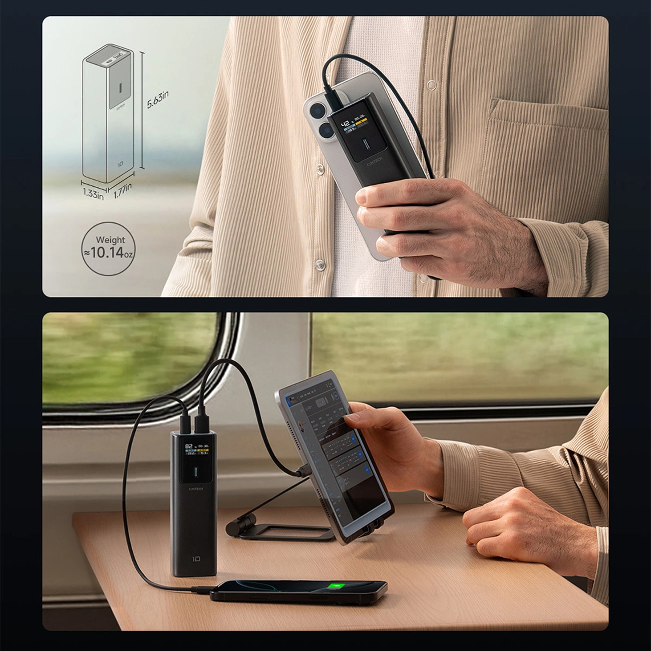 Cuktech Ulkoinen Akku, 10000mAh, 150W, QC + PD, 1 x USB-A - 1 x USB-C, Musta CKPB100PGLBL