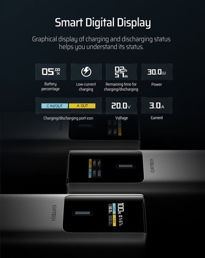 Cuktech Ulkoinen Akku, 10000mAh, 150W, QC + PD, 1 x USB-A - 1 x USB-C, Harmaa CKPB100PGLBK