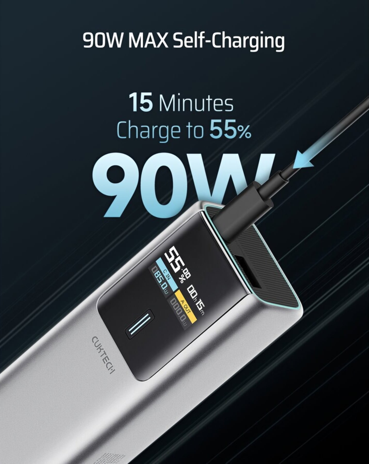 Cuktech Ulkoinen Akku, 10000mAh, 150W, QC + PD, 1 x USB-A - 1 x USB-C, Harmaa CKPB100PGLBK