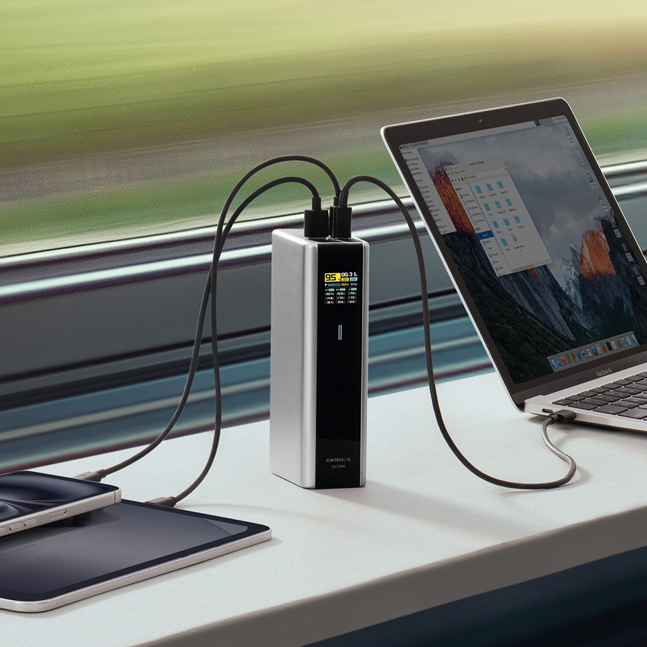 Ulkoinen akku Cuktech, 20000mAh, 210W, QC + PD, 1 x USB-A - 2 x USB-C, Harmaa CKPB200UGLGR