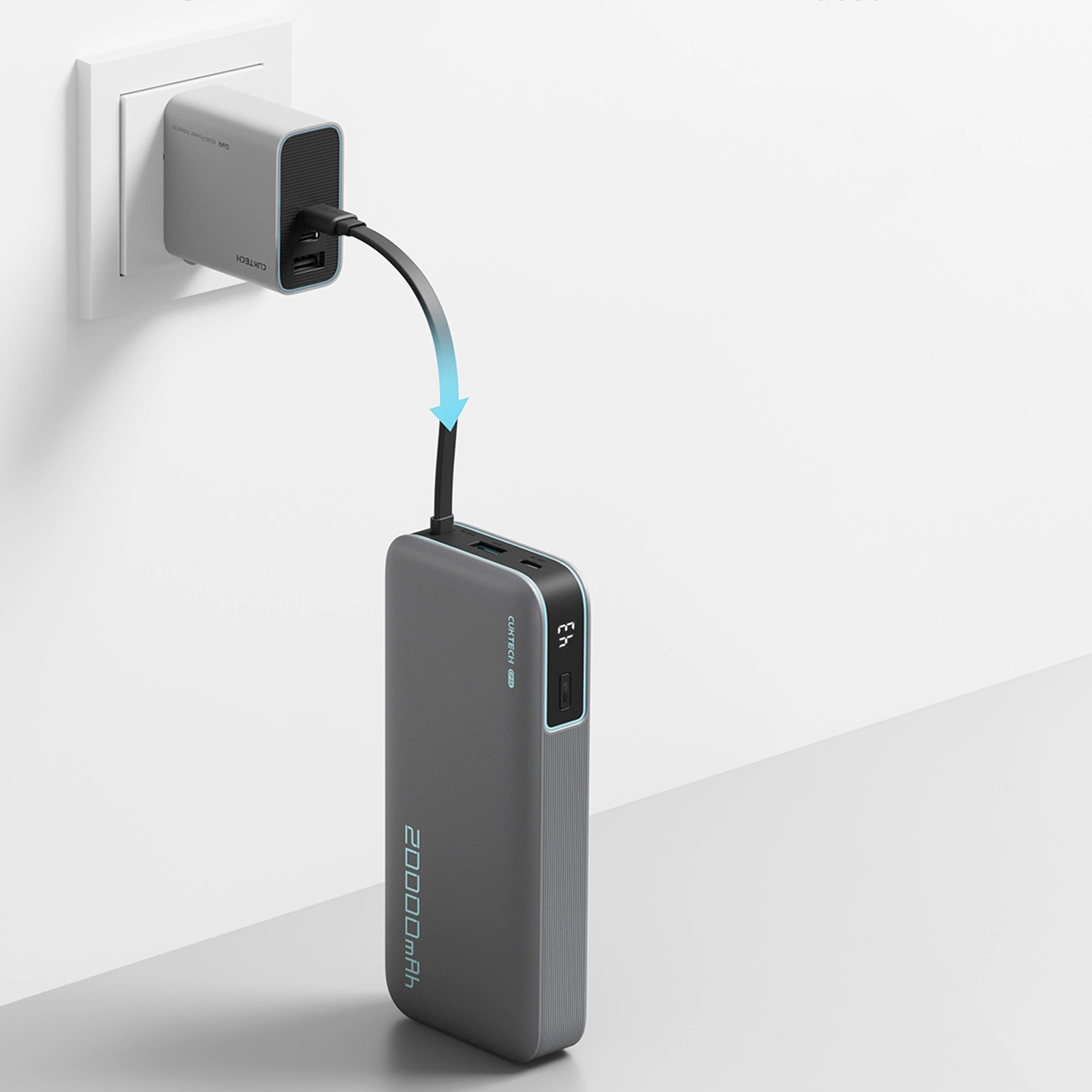 Ulkoinen akku Cuktech, 20000mAh, 55W, QC + PD, 1 x USB-A - 2 x USB-C, Harmaa CUKP200NGLDG