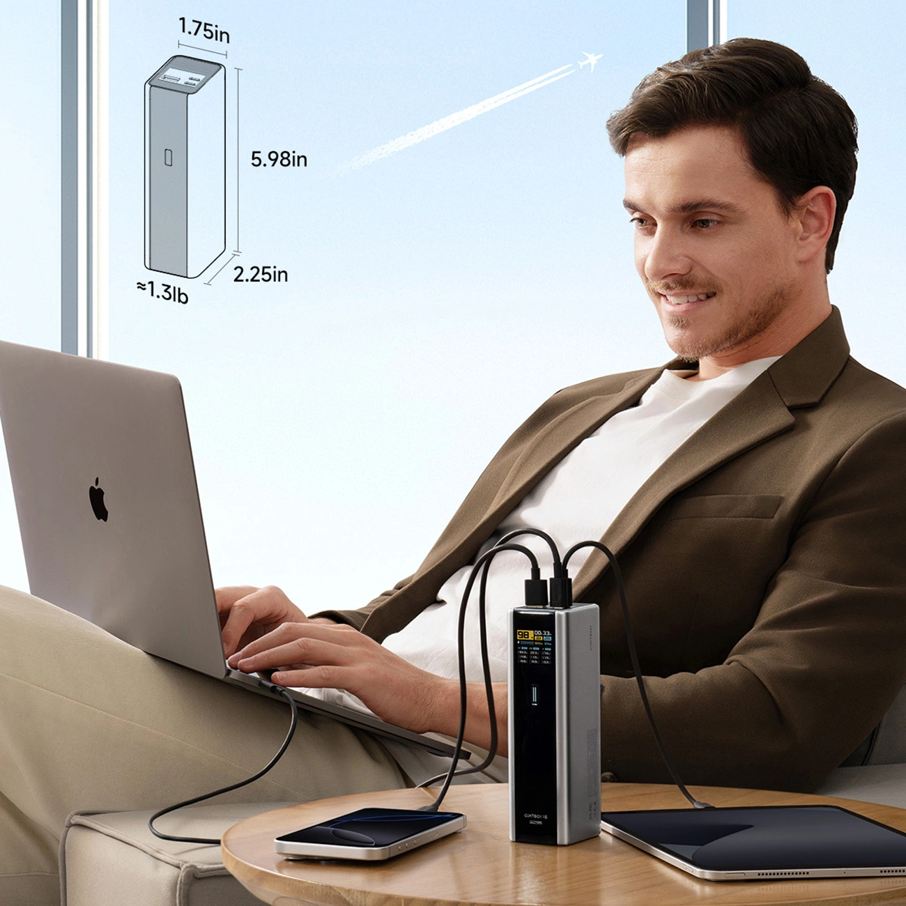 Ulkoinen akku Cuktech, 20000mAh, 210W, QC + PD, 1 x USB-A - 2 x USB-C, Harmaa CKPB200UGLGR