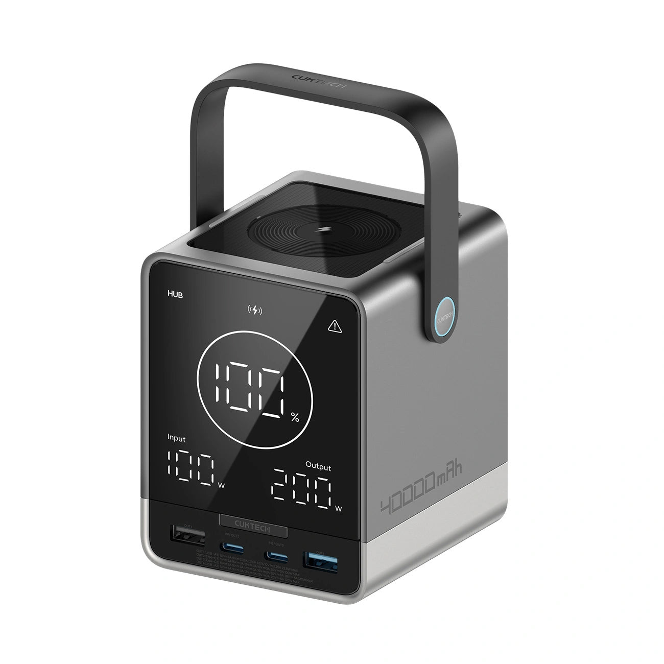 Cuktech Ulkoinen Akku, 40000mAh, 300W, QC + PD + FQI, 1 x QI - 2 x USB-A - 2 x USB-C, Musta