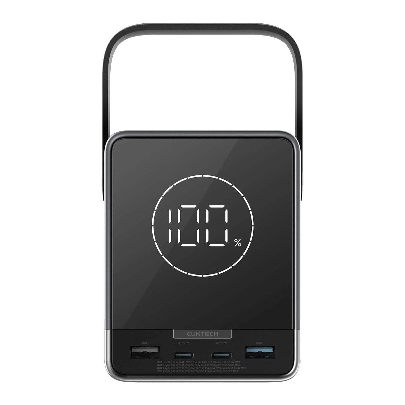 Cuktech Ulkoinen Akku, 40000mAh, 300W, QC + PD + FQI, 1 x QI - 2 x USB-A - 2 x USB-C, Musta