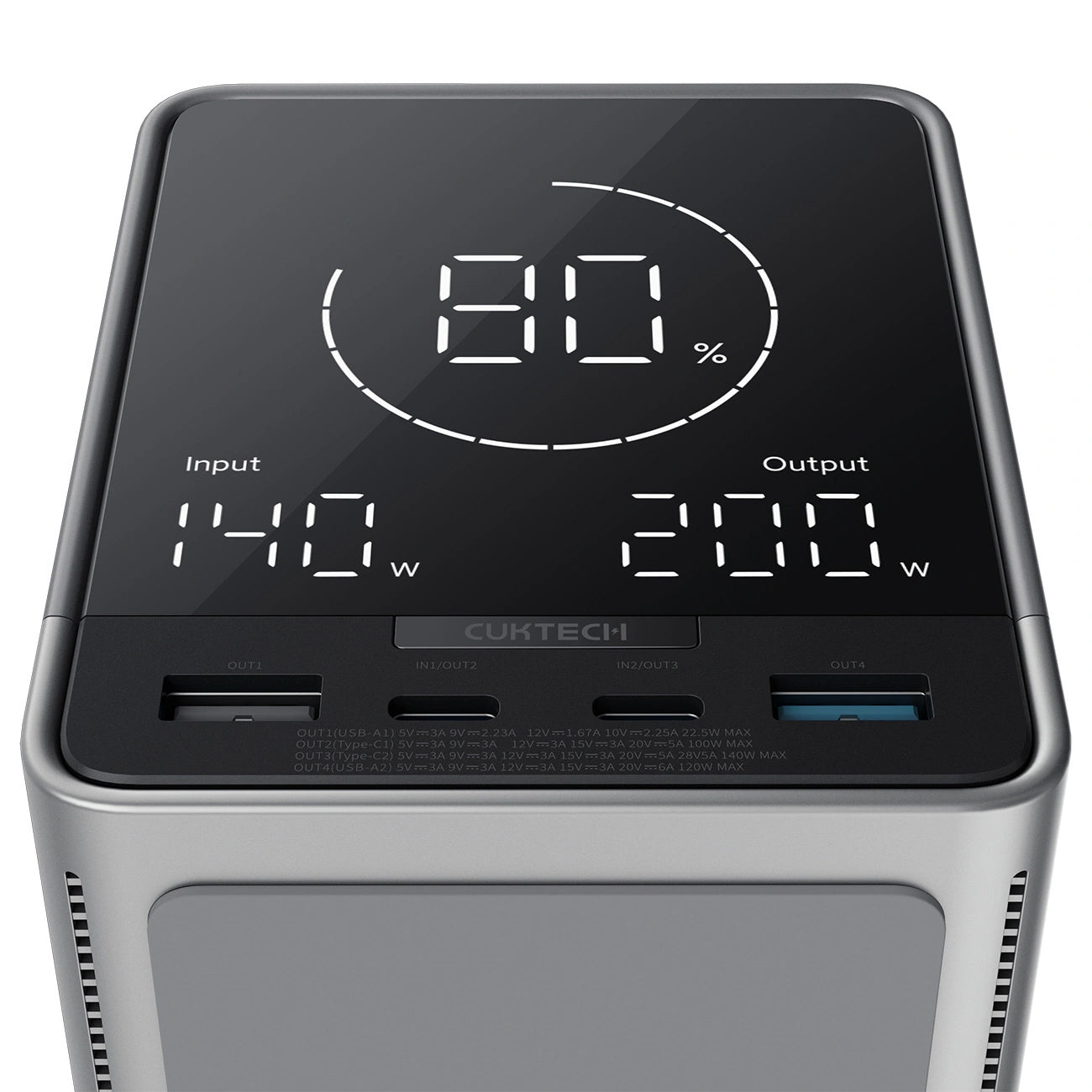 Cuktech Ulkoinen Akku, 40000mAh, 300W, QC + PD + FQI, 1 x QI - 2 x USB-A - 2 x USB-C, Musta