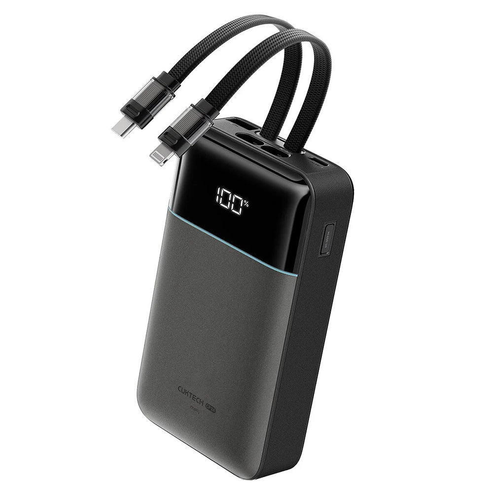 Cuktech LPB200NL ulkoinen akku, 20000mAh, 40W, QC + PD, 1 x Lightning - 1 x USB-A - 2 x USB-C, Harmaa CKB200NLGLGY
